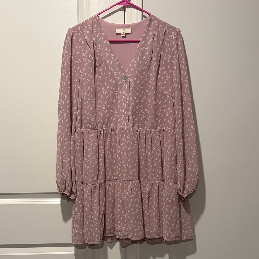 Pink Patterned Long Sleeve Dress